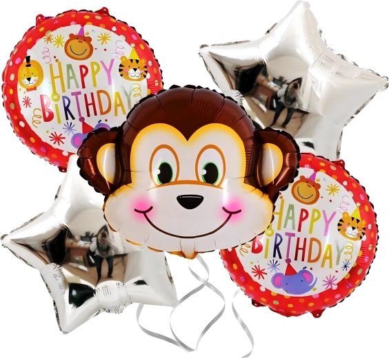 Komplet rojstnodnevnih balonov opička, živalice, 5 kos