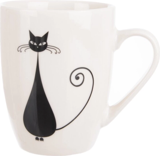 Porcelanasta skodelica z motivom mačke bela/črna 370 ml