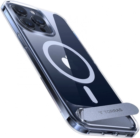 Ovitje TORRAS UPRO Pstand za iPhone 15 Pro – prozorno magnetno z izvlečnim stojalom