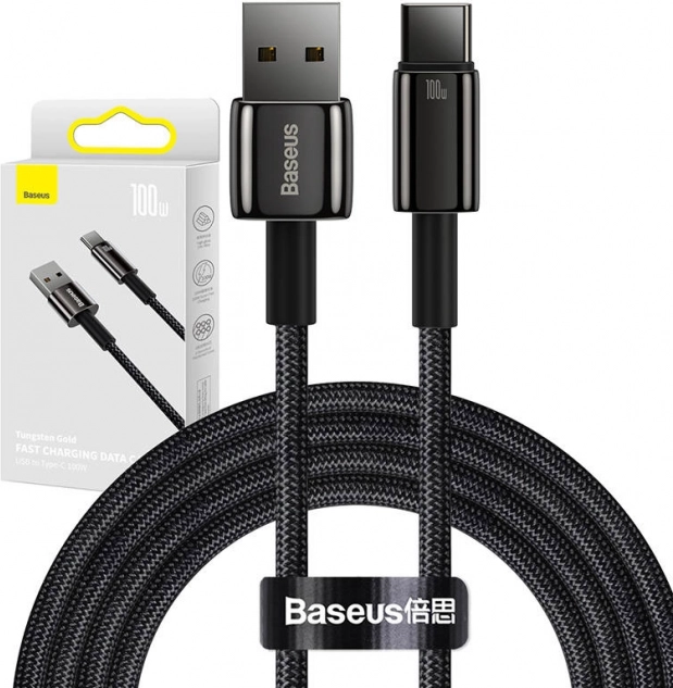Kabel Baseus Tungsten Gold USB na USB-C, 100 W, 2 m črna