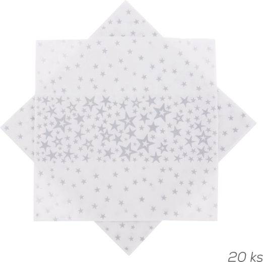 Papirnati prtički s srebrnimi zvezdami 33 × 33 cm, 20 kosov