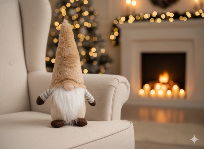 Božični škratek 25 cm bež