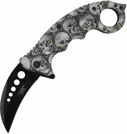 Herbertz CJH Totenköpfe žepni zložljivi nož karambit 7,3 cm
