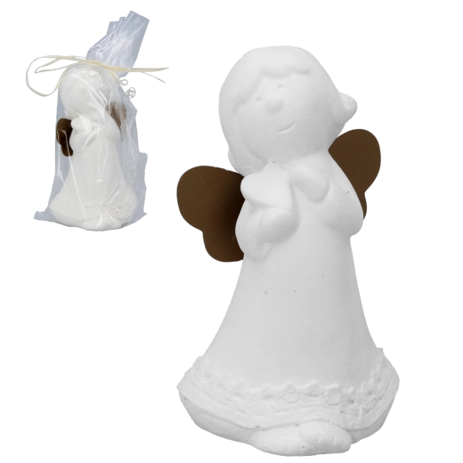 Keramična figurica angel s srcem, zlata, 12,5 cm