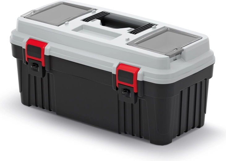 Plastičen kovček za orodje s predelki in vložkom, siv