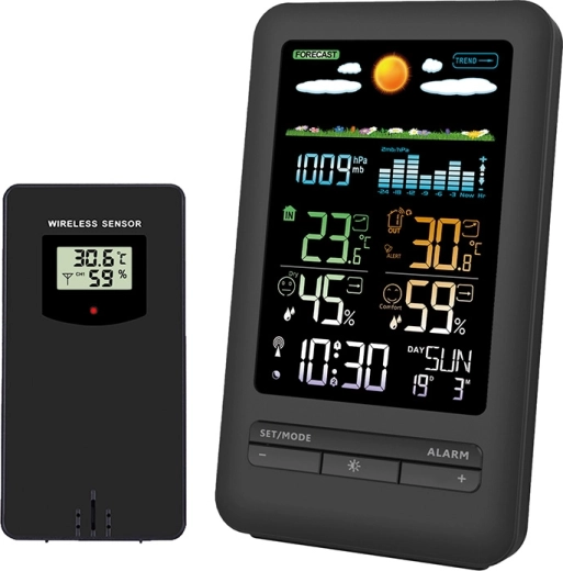 Solight vremenska postaja z barvnim LCD-zaslonom, merjenjem temperature, vlažnosti in tlaka, črna