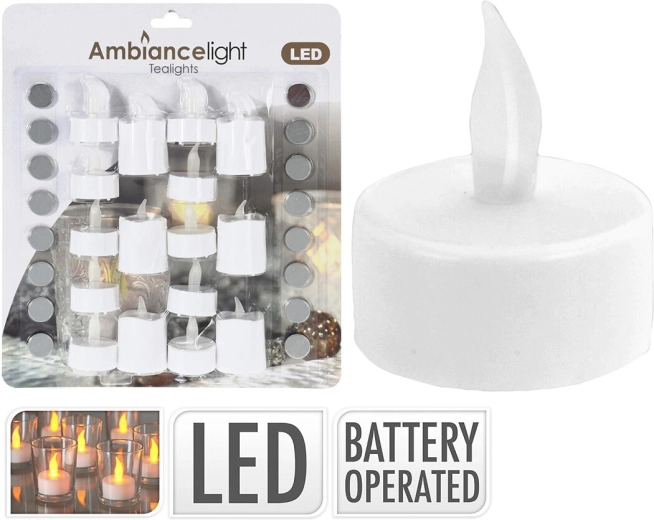 BELE LED svečke za čajne lučke 3,5 cm z baterijami (16 kosov)