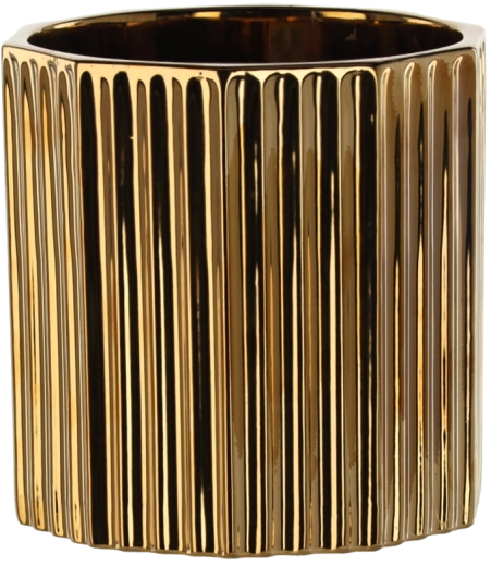 Keramični okrasni lonec za rože 18 × 18 × 18 cm v zlati barvi s črtastim vzorcem
