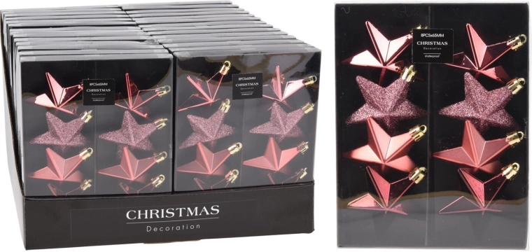 Božični okraski zvezde 6,5 cm rožnate, set 8 kos