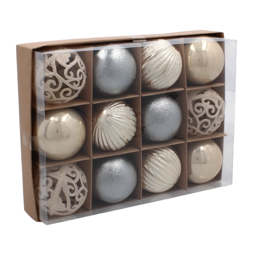 Harmonična paleta šampanjec–siva–bela