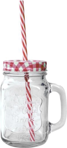 Kozarec Mason s pokrovom in slamico 450 ml