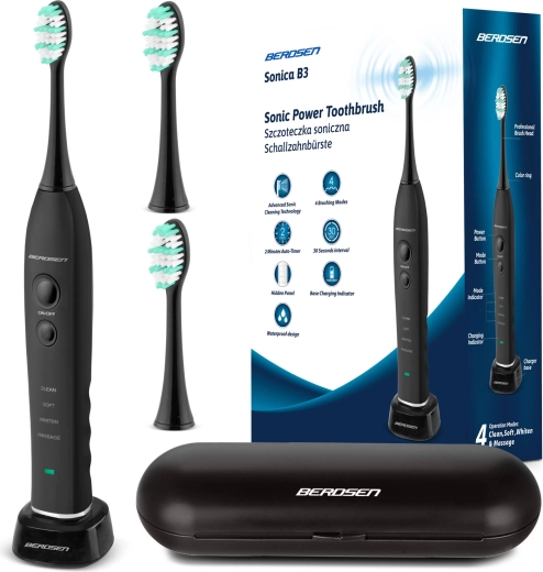 Sonična zobna ščetka z etuijem Berdsen Sonica B3 črna