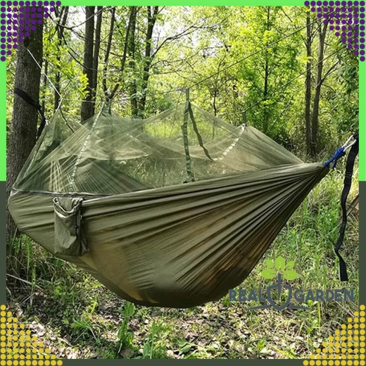 Hanging hammock with mosquito net for camping and garden, load capacity 180 kg