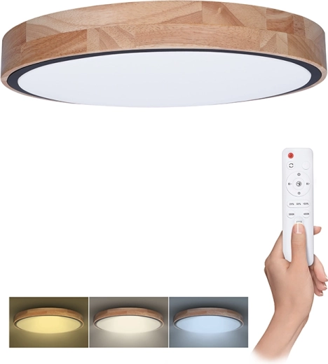 Solight Iron Oak LED ceiling and wall light with remote control, 48 W, 40 cm, dimmable, CCT 3000–6500 K