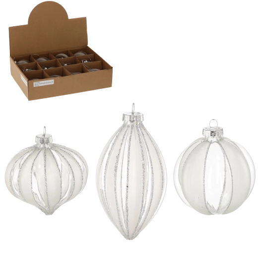 Steklena božična okrasitev, prozorna, mešanica vzorcev