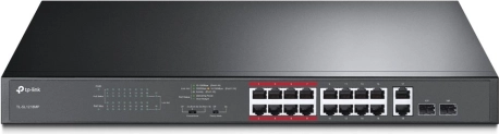 16-portno PoE+ stikalo TL-SL1218MP z gigabitnimi vrati RJ45 in režami SFP