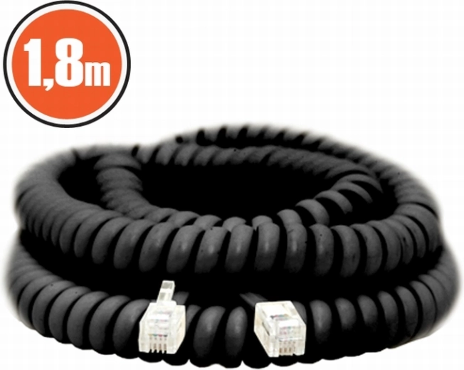 Spiralni telefonski kabel 4P4C, 1,8 m, črn