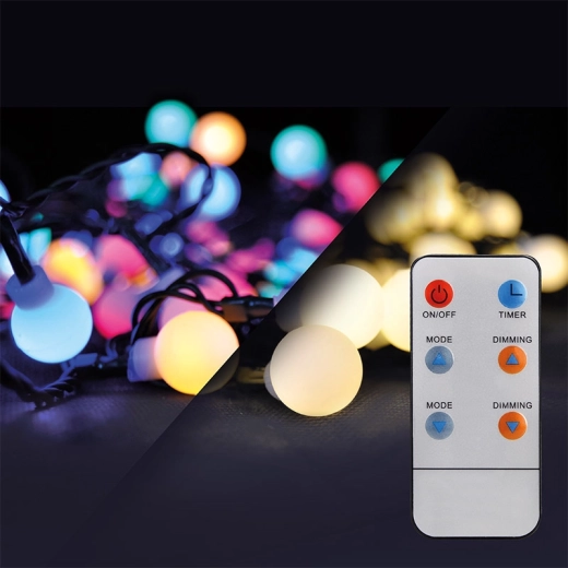 Solight LED Christmas string lights with RGB and white light balls, 200 LEDs, 8 m