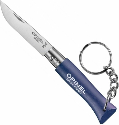 Opinel N°04 obesek za ključe – temno moder žepni nož 5 cm, bukov les
