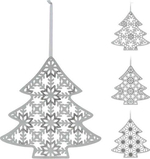 Viseči leseni okras drevo 30 cm bel