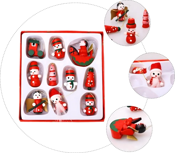 Leseni božični okraski za drevesce, viseče dekoracije – komplet 10 kosov