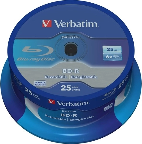 Blu-ray mediji VERBATIM BD-R 25GB 6× DataLife, spindle 25 kos
