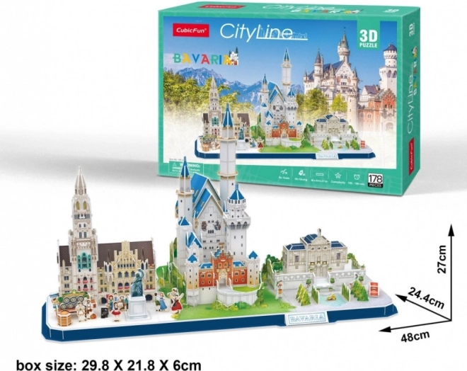 CUBICFUN 3D puzzle CityLine panorama Bavarska – 178 kosov