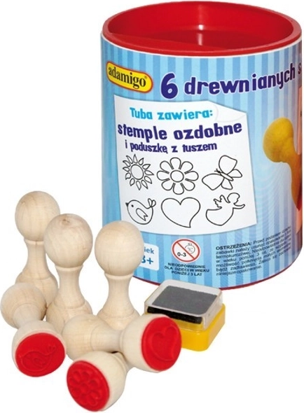 Komplet lesenih okrasnih žigov 6 kosov z blazinico za črnilo