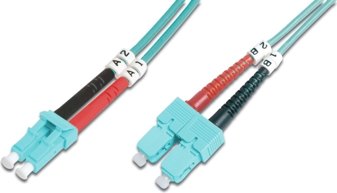 Optični patch kabel LC–SC OM3, duplex, 2 m, LSOH
