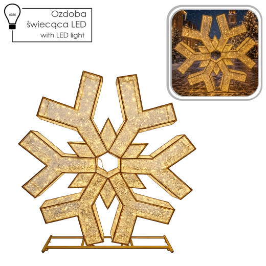 3D Christmas LED snowflake decoration 2 m, 1200 LEDs, warm and cool white
