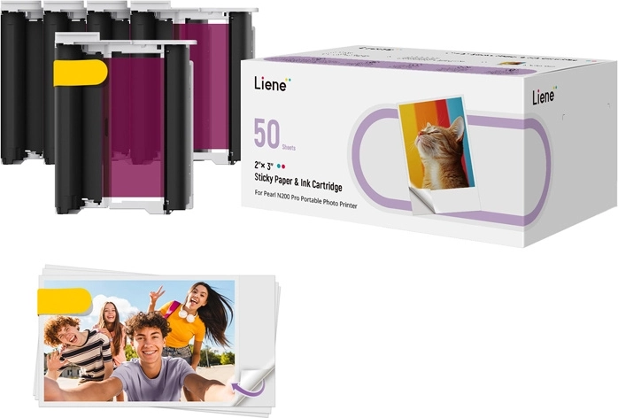 Liene fotografski papir 2×3" samolepilni, 50 listov + 5 črnilnih kartuš