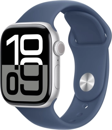 Watch Series 10 GPS, aluminijasto ohišje 42 mm v srebrni barvi z denim športnim paščkom velikosti S/M