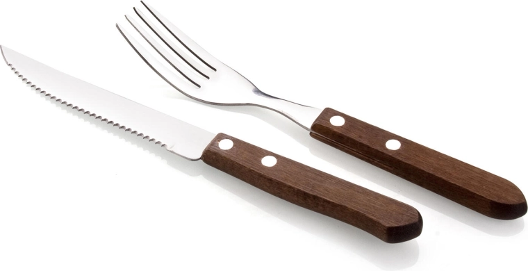 BBQ steak pribor 12 kosov iz nerjavečega jekla s temnim lesenim ročajem