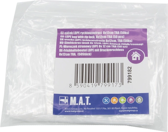 Vrečke LDPE z zadrgo 8 × 12 cm, prozorne, 50 kos