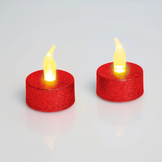 Red LED Tea Lights with Batteries, 2 Pieces