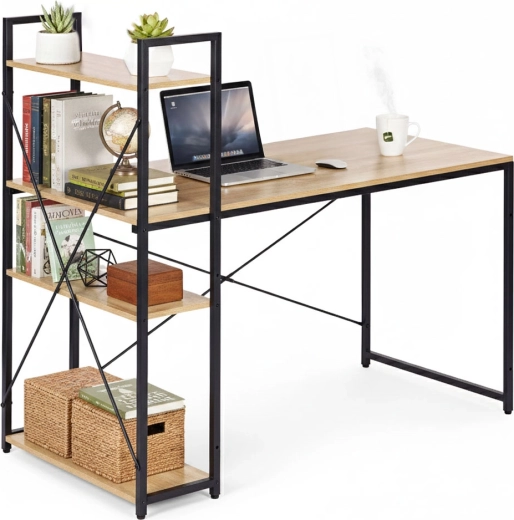 Pisalna miza 120 × 60 cm z regalom in 3 policami v loft slogu ModernHome