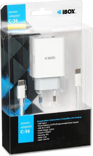 Omrežni polnilnik IBOX C-36 USB‑C PD 20 W