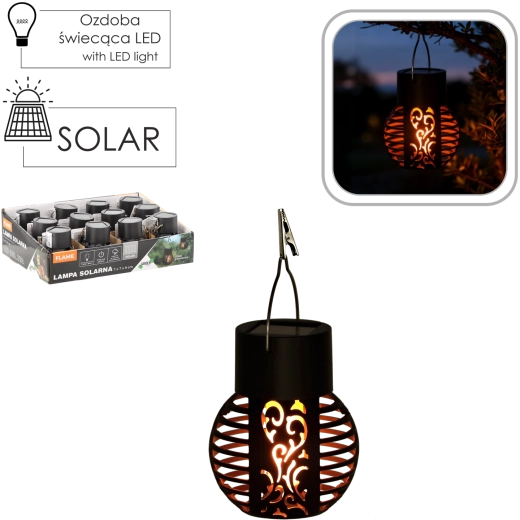 Solarnа viseča laterna z učinkom plamena, črna, 7 × 7 × 9 cm