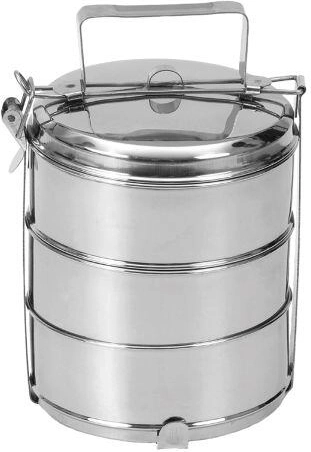 Stainless steel tiffin 16 cm, 3-tier with clip lock