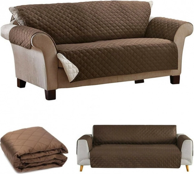 Obojestranski prešiti pregrinjalo za kavč in posteljo 240 × 165 cm – rjava/kremna
