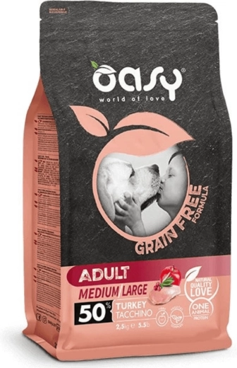 Oasy Grain Free Adult Medium/Large hrana za pse s puranom 2,5 kg