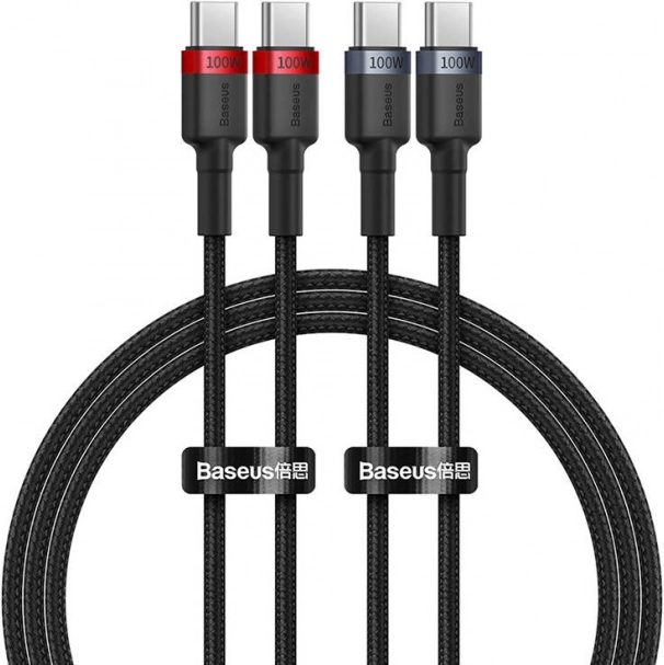 Baseus Cafule USB-C na USB-C kabel 100 W, 1 m, komplet 2 kosov (rdeče-črn in sivo-črn)