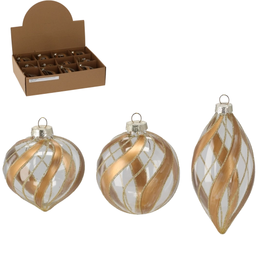 Steklena prozorna božična kroglica z dekorjem, mešanica vzorcev