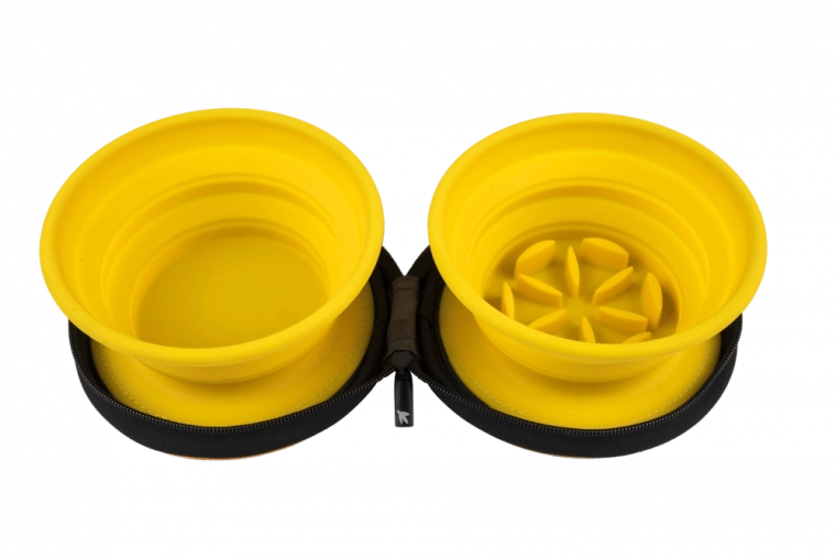 Potovalna dvojna skleda s počasnim hranjenjem Kiwi Walker – oranžna, 2 kosa