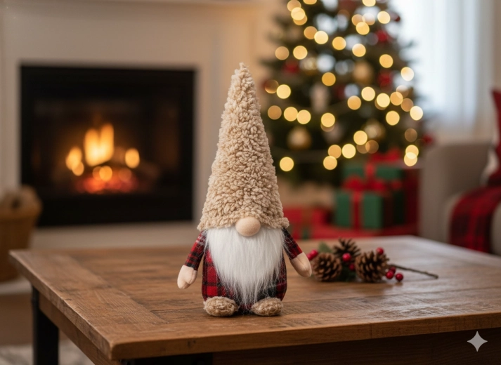 Božični škrat 30 cm v bež‑rdeči