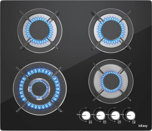 Iseasy plinska kuhalna plošča s stekleno površino, 4 gorilniki