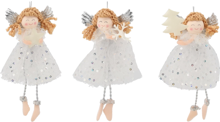 Božična viseča dekoracija angelček 7,5 × 16 cm (mešanica vzorcev)