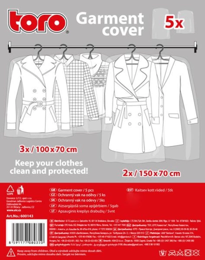 Zaščitne vrečke za oblačila – za enkratno uporabo, prozorne, komplet 5 kosov