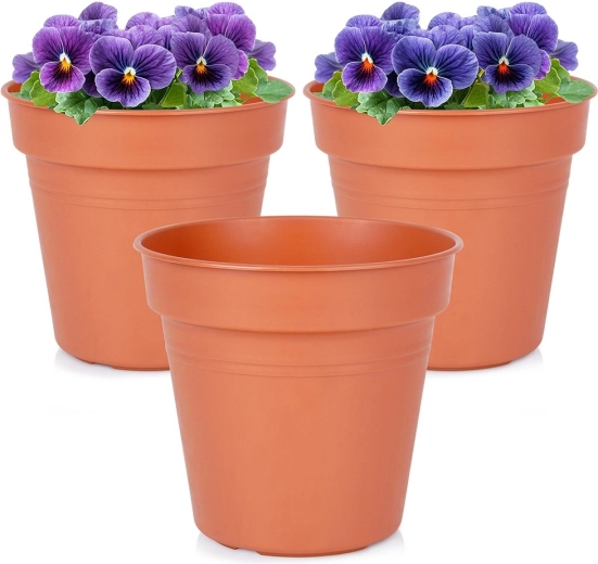 Plastic garden round flower pot 15 cm, set of 3