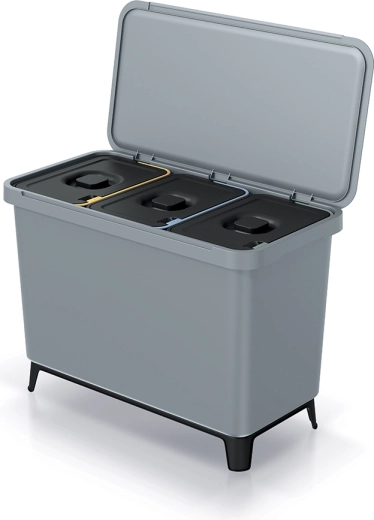 Zabojnik za ločevanje odpadkov 3×10 l svetlo siv s separacijskimi pokrovi